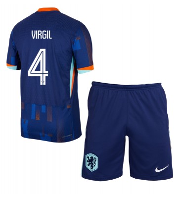 Países Bajos Virgil van Dijk #4 Segunda Equipación Niños Eurocopa 2024 Manga Corta (+ Pantalones cortos)